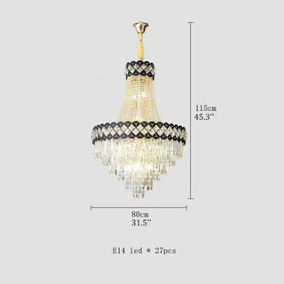 Detail of the sparkling crystals on a duplex chandelier