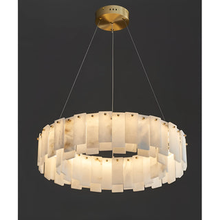 Cloudstone Marble Chandelier by Mirodemi – round marble pendant light with warm LED glow and copper accents