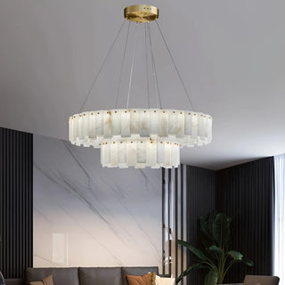 Mirodemi Cloudstone Marble Chandelier – luxury double-layer design in natural marble and copper, perfect for modern living rooms