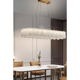 Luxury dining space with Mirodemi Cloudstone Oval Marble Chandelier – elegant modern lighting in natural stone