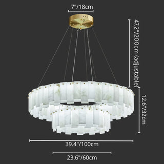 Mirodemi Cloudstone two-tier marble chandelier, 39.4 + 23.6 inches 100 + 60 cm – warm LED lighting with elegant layered design