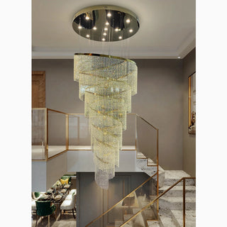 Golden/chrome crystal spiral chandelier for staircase