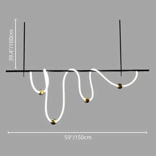 Size chart of MIRODEMI 59 inches 1.5 m irregular linear LED chandelier with soft silicone glow and gold ball details for kitchen islands and dining rooms