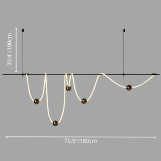MIRODEMI 70.9 inches 1.8 m irregular linear LED pendant light with artistic wave design and brass spheres, ideal for long dining tables and restaurant interiors