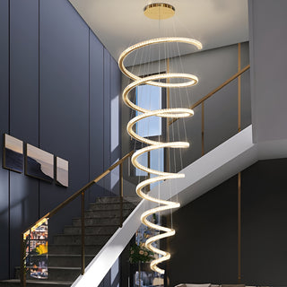 Long spiral crystal chandelier in gold finish for living room