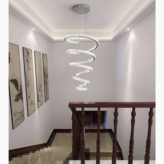 Long spiral crystal chandelier with stainless steel frame for living room