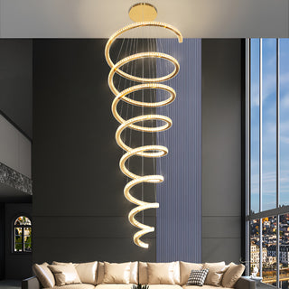 Long spiral crystal chandelier with cascading crystals for living room