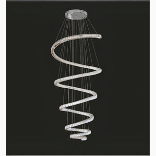 Long spiral crystal chandelier in cool 6000K light for living room