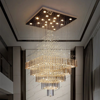 Square-base crystal ceiling chandelier with sparkling crystals for living room