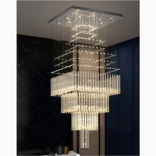 Square-base crystal ceiling chandelier featuring GU10 LED bulbs for living room