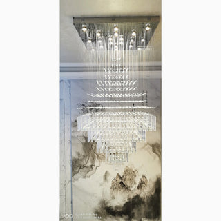 Square-base crystal ceiling chandelier with a flush-mount look for living room