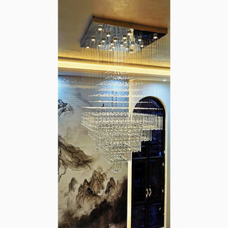 Square-base crystal ceiling chandelier with stainless steel frame for dining room