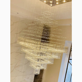 Square-base crystal ceiling chandelier with sparkling crystals for dining room