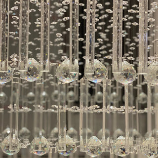 Square-base crystal ceiling chandelier featuring GU10 LED bulbs for dining room