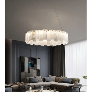 Luxury interior with Mirodemi Cloudstone double-layer marble chandelier – soft ambient lighting
