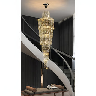 Long spiral crystal pendant chandelier in chrome finish for living room