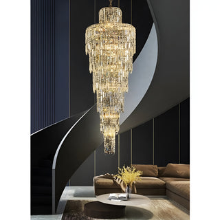 Long spiral crystal pendant chandelier with K9 crystal strands for living room