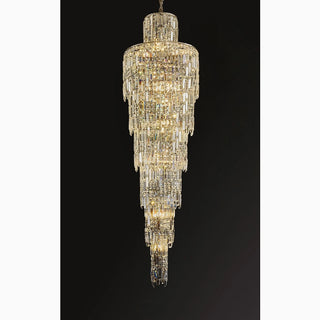 Long spiral crystal pendant chandelier in warm 3000K light for living room