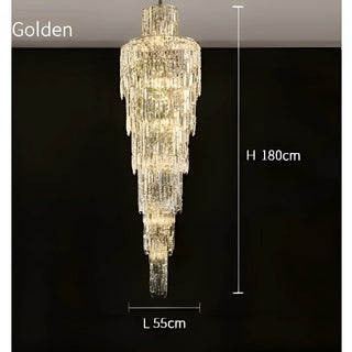 Long spiral crystal pendant chandelier in chrome finish for dining room
