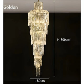 Long spiral crystal pendant chandelier with K9 crystal strands for dining room
