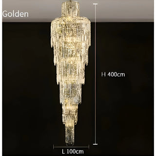 Long spiral crystal pendant chandelier featuring E14 LED bulbs for dining room