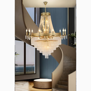 Crystal chandelier illuminated with soft glow