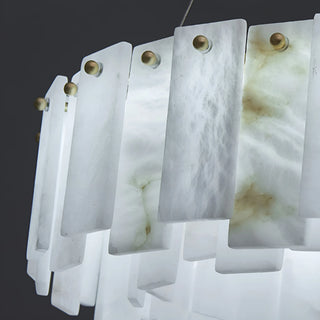 Genuine natural marble texture on Mirodemi Cloudstone chandelier illuminated with warm LED light