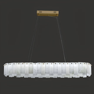 Side view of Mirodemi Cloudstone Oval Marble Chandelier with adjustable suspension and copper canopy