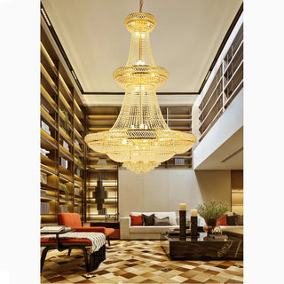 Gold three-tier crystal chandelier in metal and crystal for villa or lobby