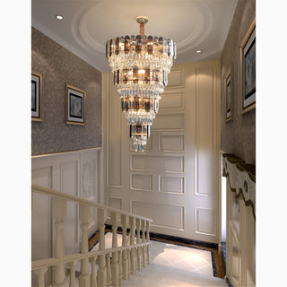 Post-modern luxury crystal chandelier with stained glass shades for living room