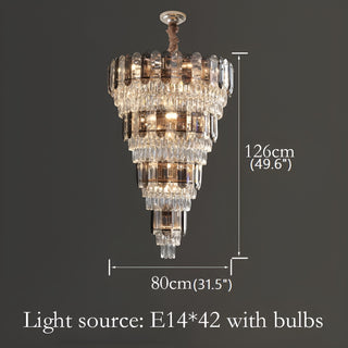 Post-modern luxury crystal chandelier with stained glass shades for dining room