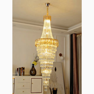 Art-Deco crystal staircase chandelier in warm 3000K light for staircase