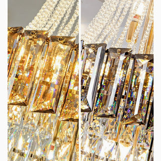 Art-Deco crystal staircase chandelier in cool 6000K light for staircase