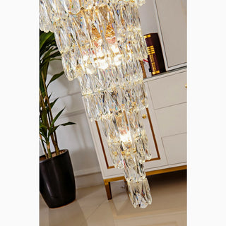 Art-Deco crystal staircase chandelier in a tiered elegant design for staircase