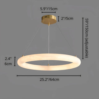 Modern alabaster ring chandelier with brass canopy, 25.2" 64cm diameter, adjustable height up to 150cm