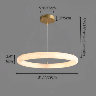 Medium size alabaster ring chandelier, 31.1" 79cm diameter, with brass frame and adjustable 59" 150cm cable