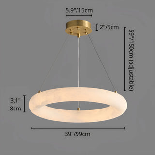 Modern alabaster ring chandelier with brass canopy, 39" 99cm diameter and adjustable suspension height