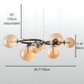 Amber glass globe chandelier 30.7-inch width with adjustable 59-inch hanging height