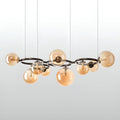 Modern amber glass globe chandelier with warm tinted spherical shades and bronze frame