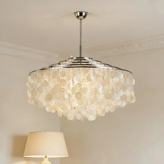Modern silver capiz shell chandelier ceiling light for dining room and living room