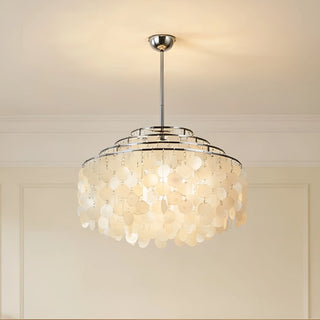 Modern capiz shell pendant light with silver finish for living room and bedroom