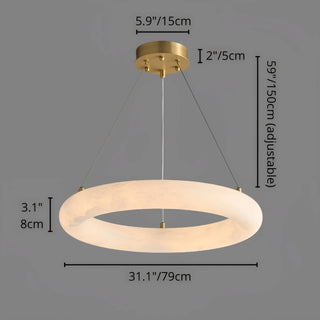 Elegant alabaster ring chandelier, 31.1" 79cm diameter, solid brass ceiling mount and adjustable suspension