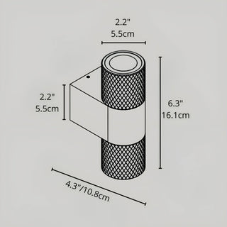 Technical dimensions of modern industrial IP65 LED sconce with textured finish