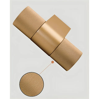 Detailed texture and structure of gold IP65 LED sconce with industrial design