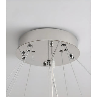 Close-up of the stainless steel ceiling base of a modern K9 crystal chandelier by MIRODEMI