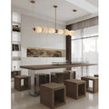 Luxury marble chandelier installed above kitchen island in contemporary interior
