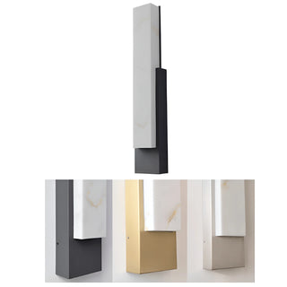 Modern marble-look wall lights in three finishes: matte black, brushed gold, and silver