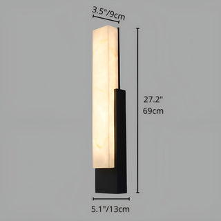 Size diagram of the extra-large black marble-look LED wall sconce with faux alabaster shade measuring 27.2" tall