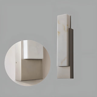 Silver version of the modern marble-look LED sconce, highlighting brushed metal base and alabaster shade