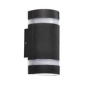 Front view of Modern Matte Black Outdoor Waterproof Aluminum LED Wall Light with dual-beam glow